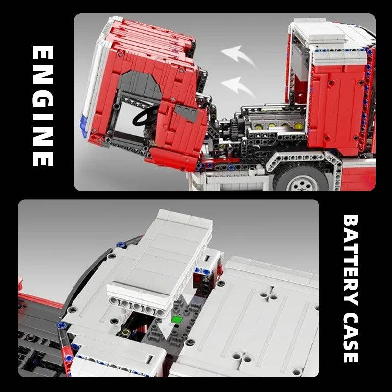 MOULD KING 17022 Technical Fire Engine Truck Remote Controlled Building Blocks Toys Set with Turntable Ladder