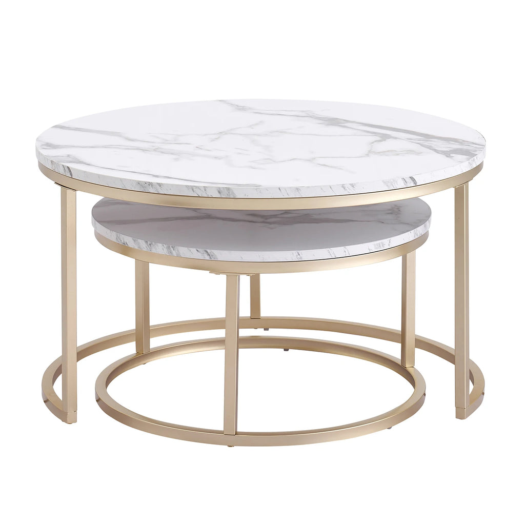2Pcs Coffee Table Round 2 in 1 End Side Table Desk Nordic Marble Glass Home Sofa Tables Living Room Luxury Side Tables 60CM/80CM