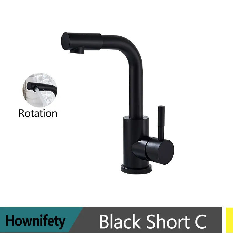 Black Modern Bathroom Basin Faucet Stainless Steel Hot Cold  Wash Mixer Crane Tap  Free Rotation Sink Faucets Single Handle