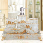 European 5pcs Bathroom Set/Resin Bathroom Accessories Kit/Toothpick Holder/Soap Dispenser/Tooth Brush Holder/Cup Soap Dish Tray