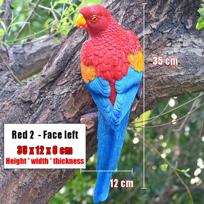 Creative Resin Parrot Wall Tree Mounted Outdoor Garden Decoration Statue Animal Sculpture For Home Office Garden Decor Ornament