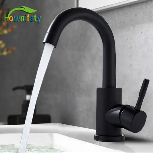 Black Modern Bathroom Basin Faucet Stainless Steel Hot Cold  Wash Mixer Crane Tap  Free Rotation Sink Faucets Single Handle