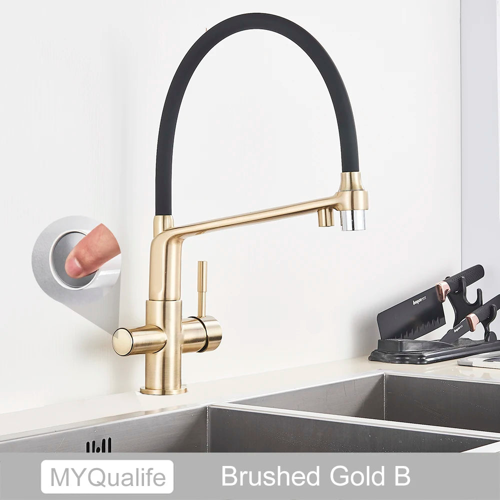 Matte Black Kitchen Sink Faucet Tap Pure Water Filter Mixer Crane Dual Handles Purification Kitchen Hot and Cold Water Tap