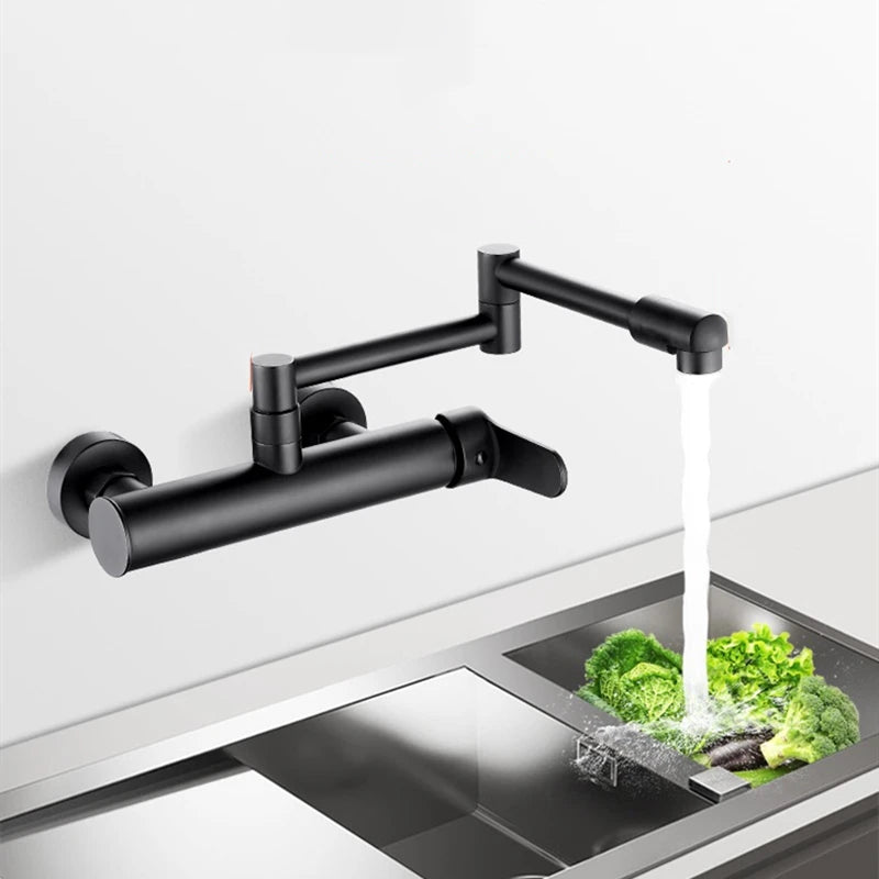 Telescopic Folding Kitchen Faucets Black Brass 360 Rotate Wall Mounted Bathroom Hidden Faucet Fold-able Crane Sink Mixer Tap