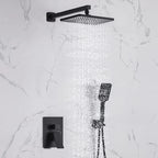 Black Concealed Shower System Rain Waterfall Bathroom Embedded Shower Faucet Set with Tub Spout