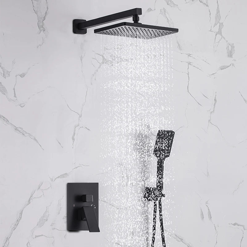 Black Concealed Shower System Rain Waterfall Bathroom Embedded Shower Faucet Set with Tub Spout