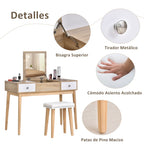 Homcom Dressing Table with Folding Mirror Drawers and Stool 100X45X118 Natural Color