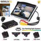 OOWLIVEE LCD Monitor With 360 Around view Split Parking For Cars Camera 4 Channels Box IR Left Right Front view Camera Rear view