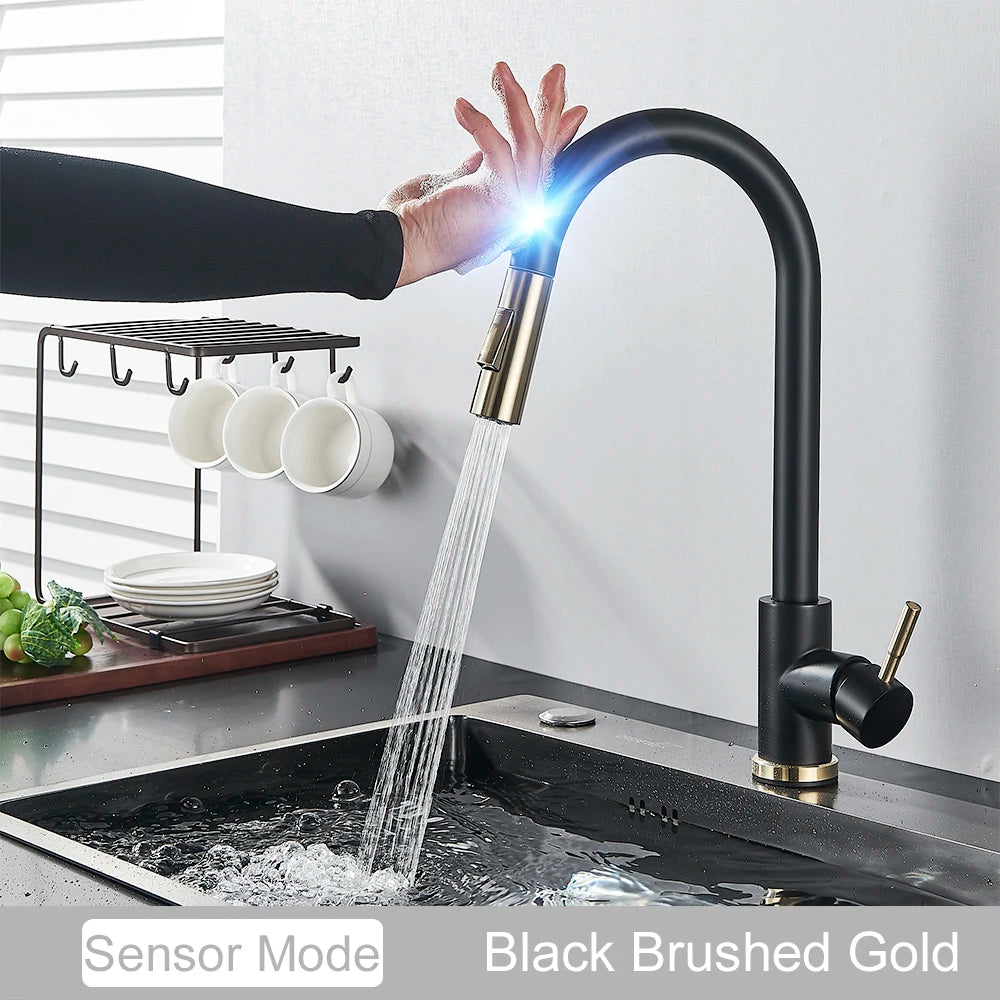 Black Pull-Out Sensor Kitchen Faucet - Touch Control Mixer Tap