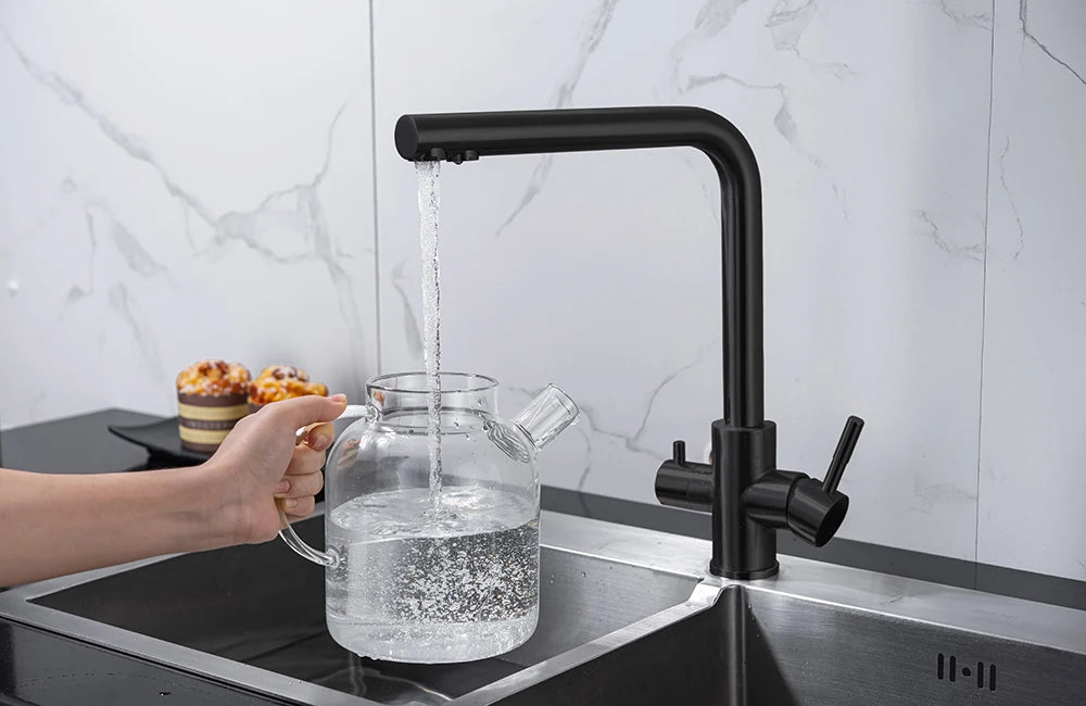 Black Filtered Kitchen Faucet Water Filter Kitchen Faucets Filter Faucet Mixer Water Purification Water Drinking Water Taps