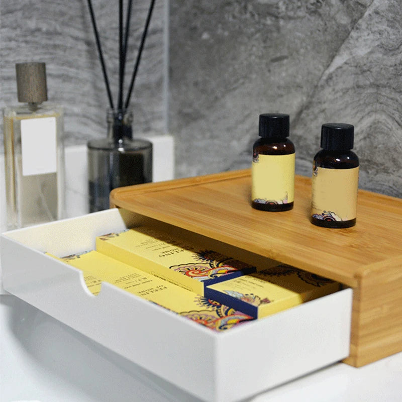 2025 New Bamboo Hotel Toiletries Storage Organizer Pull-out Hotel Room Tooth Set Storage Box #0103