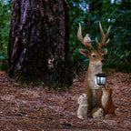 Deer Statue with Solar Light, Hand Painted Animals, Resin Ornament, Outdoor Garden, Courtyard, Street Lighting Decoration