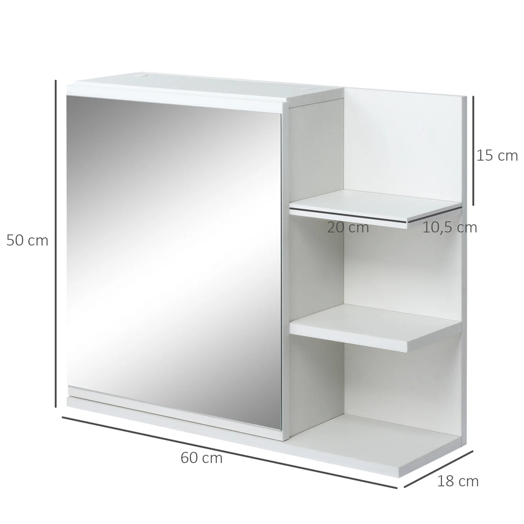 Kleankin bathroom cabinet with mirror with 3 open shelves 60x18x50 cm White