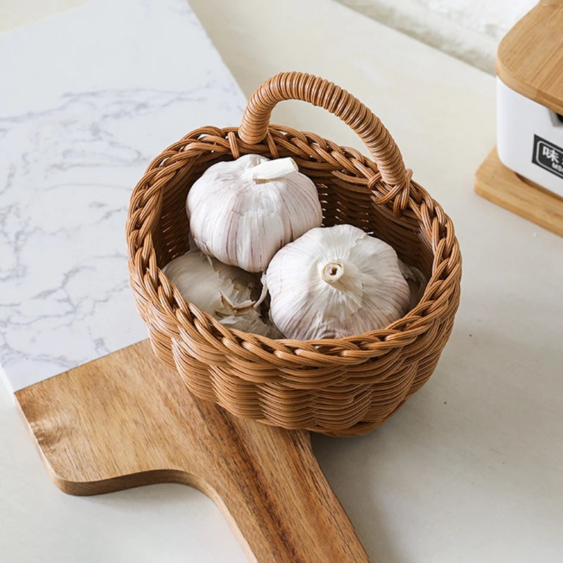 Kitchen Organizer Wall Hanging Storage Basket Woven Basket Decorative Flower Organizer Kitchen Tableware Fruit Vegetable Storage