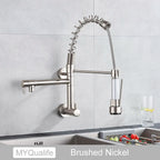 Chrome Black Pull Down Kitchen Faucet Single Cold Water Dual Swive Spout Mixer Wall Mounted Faucet 360 Rotation Bathroom Tap