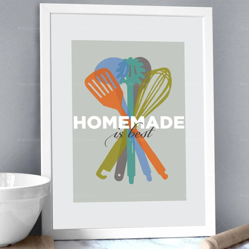 Kitchen Utensils Wall Art- Gourmet Chef gift, Homemade is best Kitchen Art print, Modern Mid Century style Foodie gift