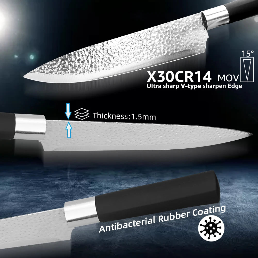 Kitchen Knife Chef 7CR17 440C Stainless Steel Non Stick Blade Bread Slicer Utility Santoku 3.5 5 7 8 Inch 1 to 6 Pieces Set