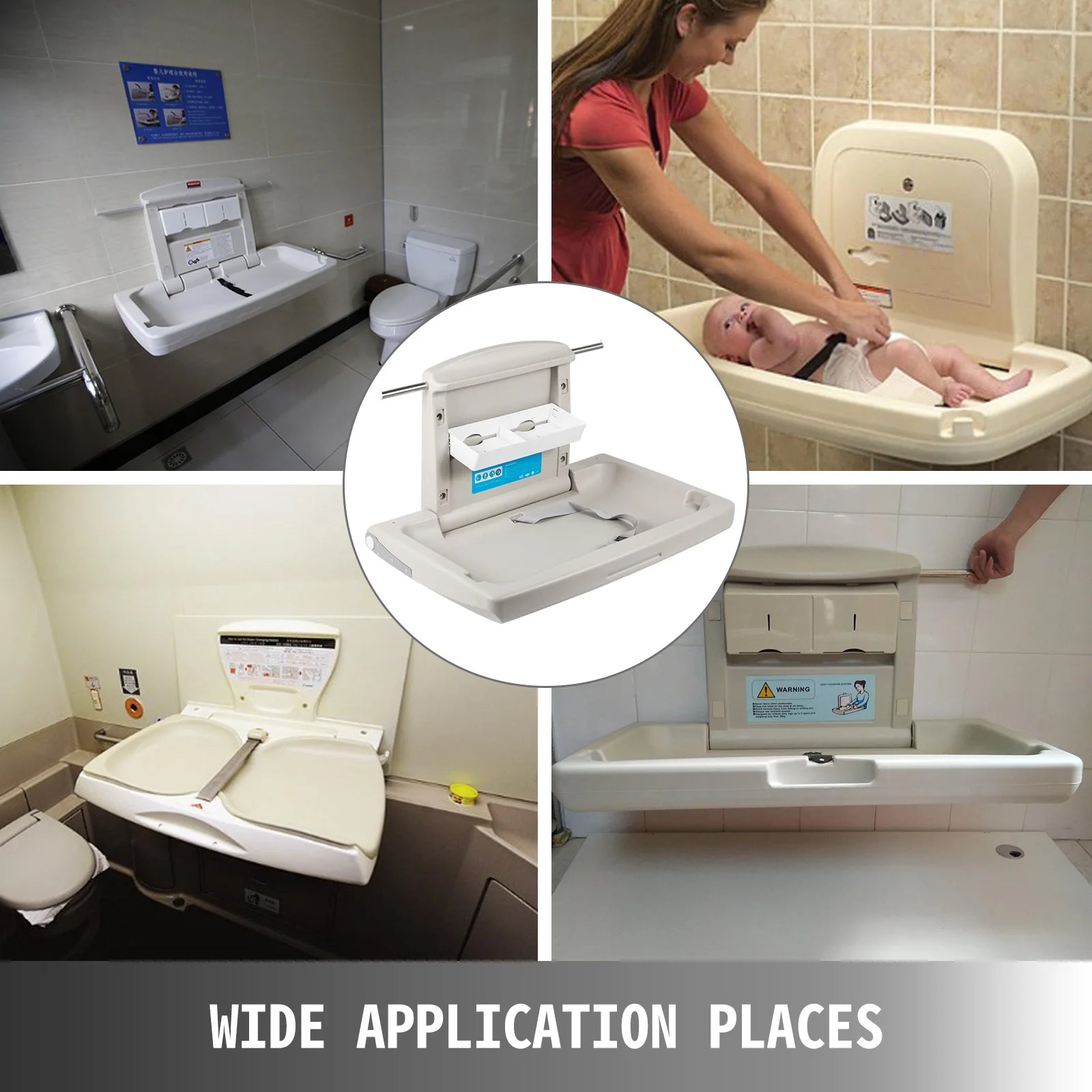 SucceBuy Baby Changing Station Commercial Wall Mount Baby Diaper Changing Table Fold Down Vertical Restroom Baby Changing Table