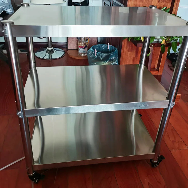 Stainless Steel Kitchen Storage Rack with Brake Wheels, Microwave Oven Rack, Multi-Layer Floor Stand