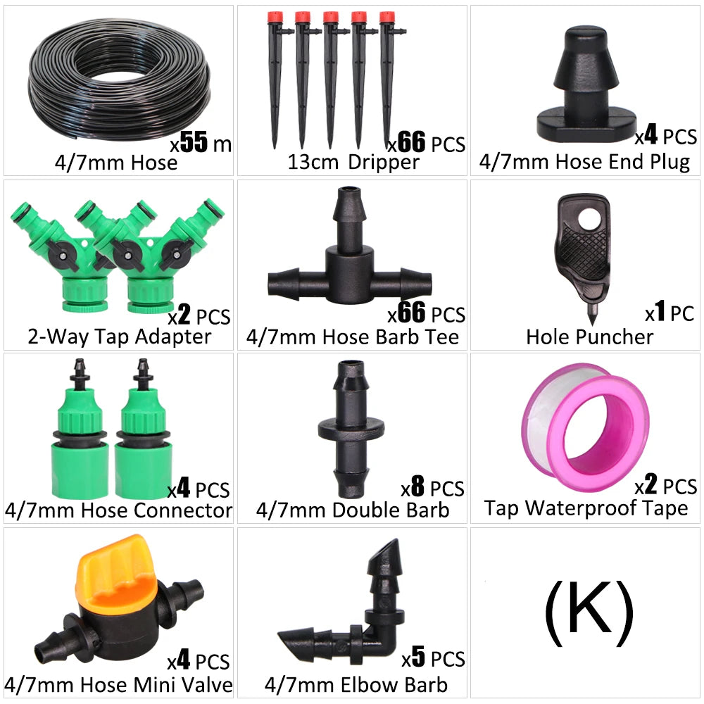 1/4" Hose Drip Irrigation System 360 Degree Adjustable 8 Hole Sprinkler Kit Garden Watering Inserting Ground Micro Flow Dripper