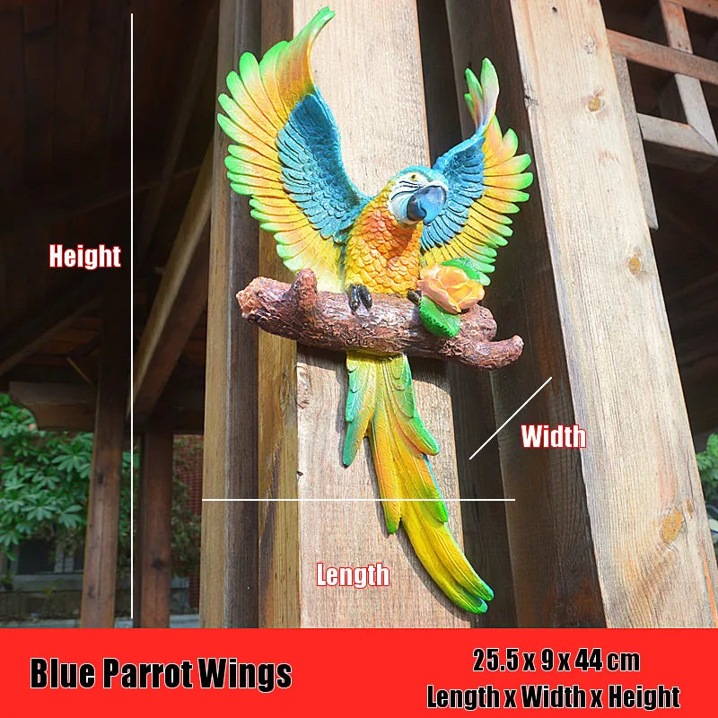 Creative Resin Parrot Wall Tree Mounted Outdoor Garden Decoration Statue Animal Sculpture For Home Office Garden Decor Ornament