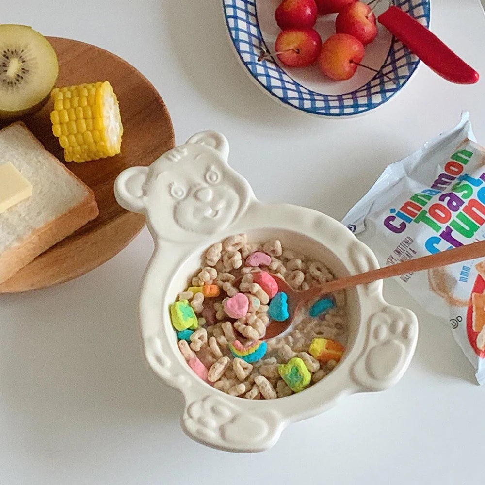 Korean Cartoon Student Tableware 2021 New INS Cute Bear Ceramic Bowls Children's Dessert Breakfast Cereal Fruit Salad Soup Bowl