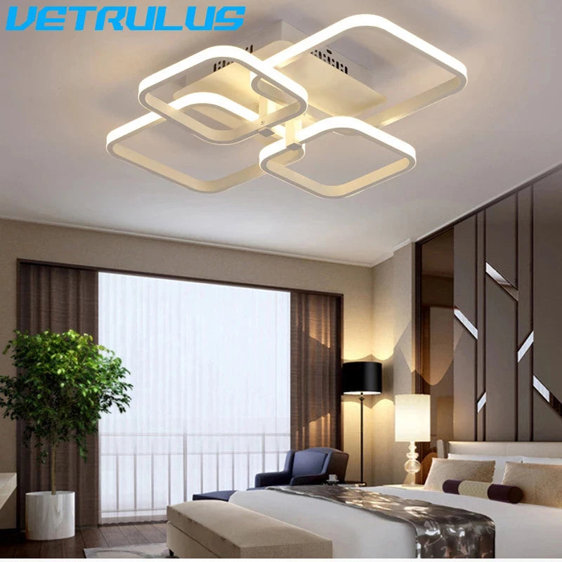 Modern LED Ceiling Lamp White Acrylic Chandelier Fixture Nordic Aluminum Lights Living Dining Room Lustre Hall Decor Plafon