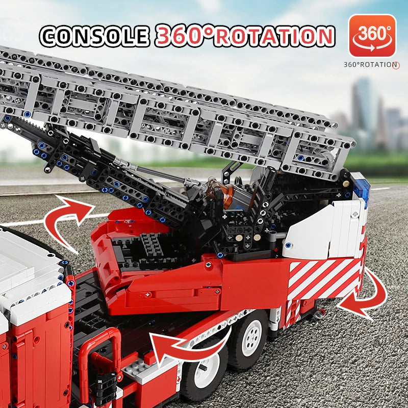 MOULD KING 17022 Technical Fire Engine Truck Remote Controlled Building Blocks Toys Set with Turntable Ladder