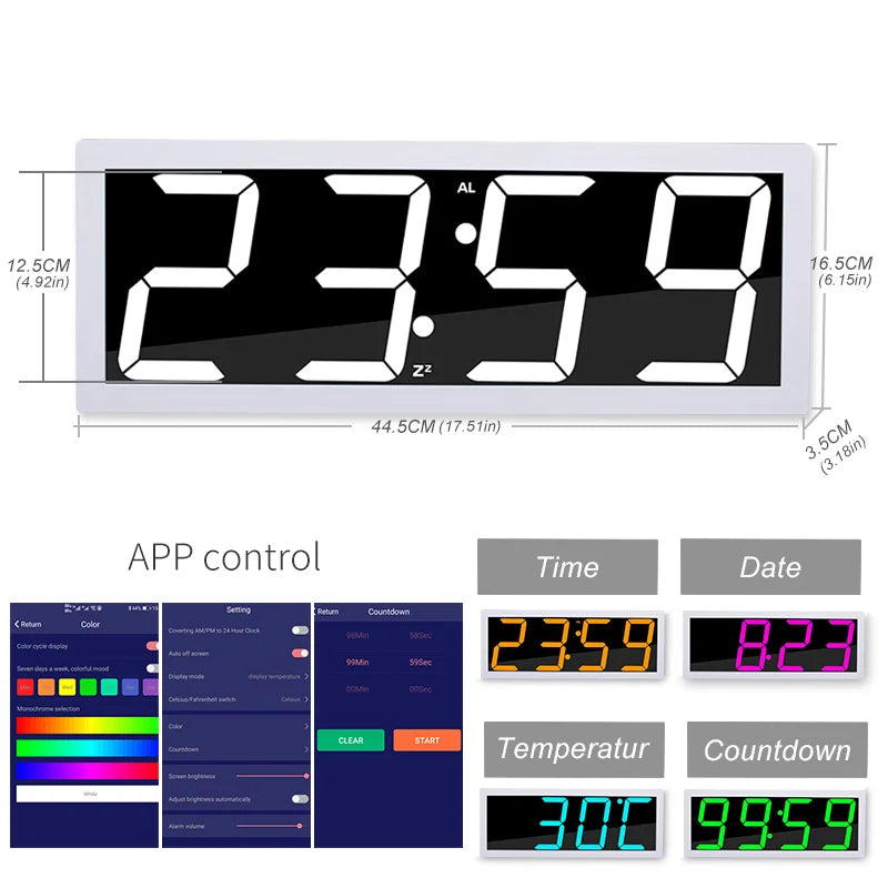 Smart Digital Wall Clock with APP Control & Alarm