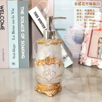 European 5pcs Bathroom Set/Resin Bathroom Accessories Kit/Toothpick Holder/Soap Dispenser/Tooth Brush Holder/Cup Soap Dish Tray