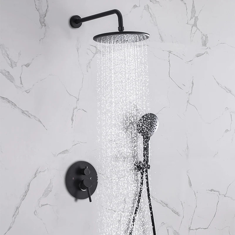 Black Concealed Shower System Rain Waterfall Bathroom Embedded Shower Faucet Set with Tub Spout