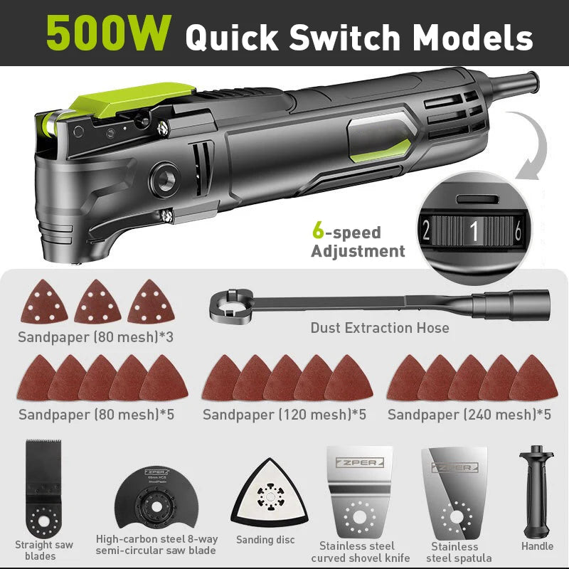 500W Electric Multifunction Oscillating Tool Electric Trimmer Saw Variable Speed with Accessories Home Decoration Renovate 5°