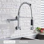 Chrome Black Pull Down Kitchen Faucet Single Cold Water Dual Swive Spout Mixer Wall Mounted Faucet 360 Rotation Bathroom Tap