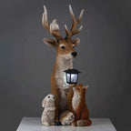 Deer Statue with Solar Light, Hand Painted Animals, Resin Ornament, Outdoor Garden, Courtyard, Street Lighting Decoration