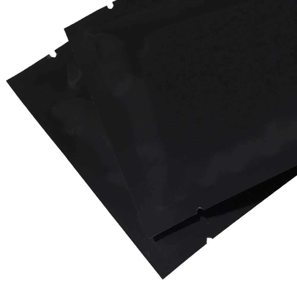 Reusable Metallic Mylar Organizer Bags, Open Top Pouches, Vacuum Heat Seal, Smell Proof Packaging Bags, Glossy Black
