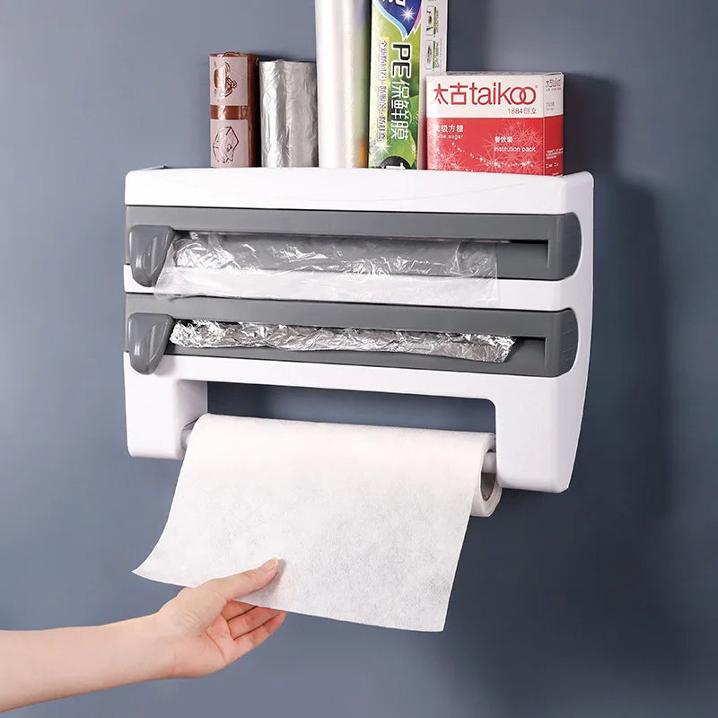 Kitchen Cling Film Rack Plastic Paper Towel Rack Durable Storage Rack With Aluminum Foil Cutter Storage Portable Rack
