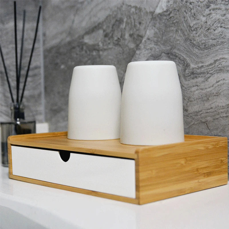 2025 New Bamboo Hotel Toiletries Storage Organizer Pull-out Hotel Room Tooth Set Storage Box #0103