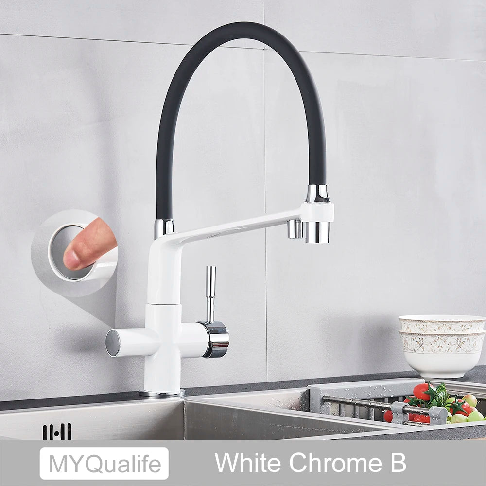Matte Black Kitchen Sink Faucet Tap Pure Water Filter Mixer Crane Dual Handles Purification Kitchen Hot and Cold Water Tap
