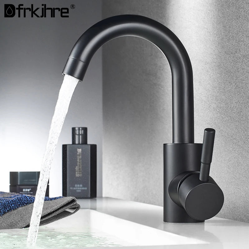 Dfrkjhre Bathroom Basin Faucet Matte Black Series for Sink Vessel Stainless Steel Hot and Cold Water Mixer Tap Crane