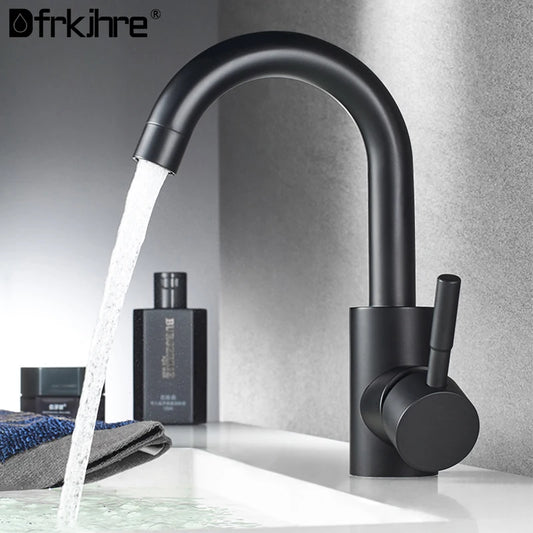Dfrkjhre Bathroom Basin Faucet Matte Black Series for Sink Vessel Stainless Steel Hot and Cold Water Mixer Tap Crane