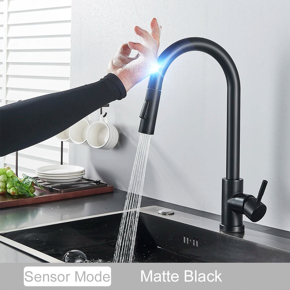Black Pull-Out Sensor Kitchen Faucet - Touch Control Mixer Tap
