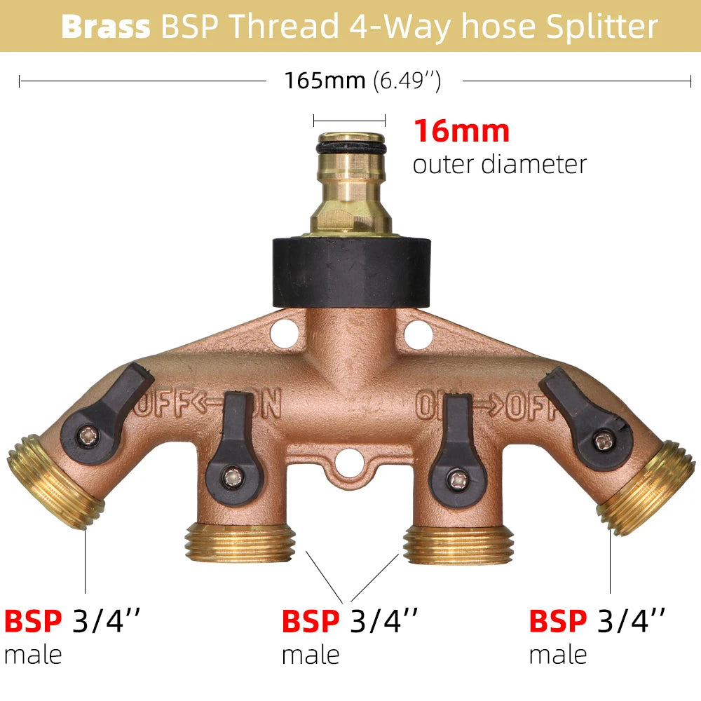 1PC BSP NPT 3/4" 4-Way Brass Plastic Garden Hose Splitter Y-Type Watering Connector Distributor For Outdoor Tap Faucet Adapter
