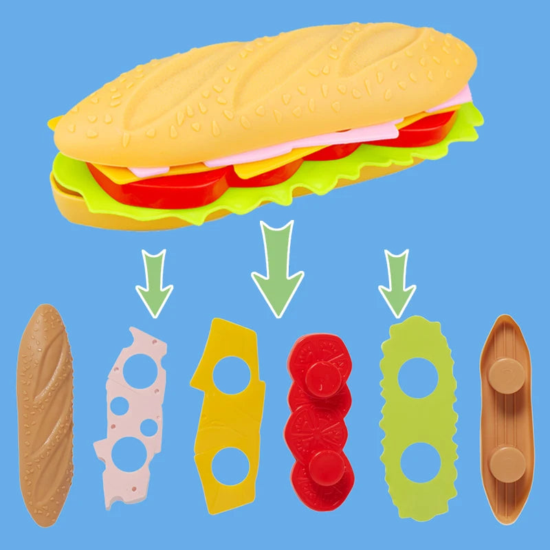 Kids Simulation Food Kitchen Toy Pretend Play Cooking Toys Cookware Pot Hamburger Hot Dog Fries Pizza Interactive Toys For Girls