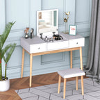 Homcom Dressing Table with Folding Mirror Drawers and Stool 100X45X118 Natural Color