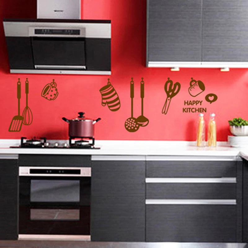 Kitchen Restaurant Kitchenware Icon Fridge Wall Sticker Waterproof Vinyl Wall Decorative Stickers PVC Removable For Home Decor