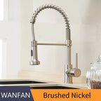 United States Canada G9/16 Kitchen Faucets Silver Faucets for Kitchen Sink Pull Out Spring Spout Mixers Tap Hot Cold Water Crane