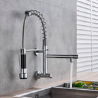 Chrome Black Pull Down Kitchen Faucet Single Cold Water Dual Swive Spout Mixer Wall Mounted Faucet 360 Rotation Bathroom Tap