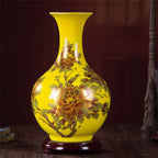 New Chinese Style Vase Jingdezhen Yellow Crystal Glaze Flower Vase Home Decor Handmade Shining Famille Rose Vases
