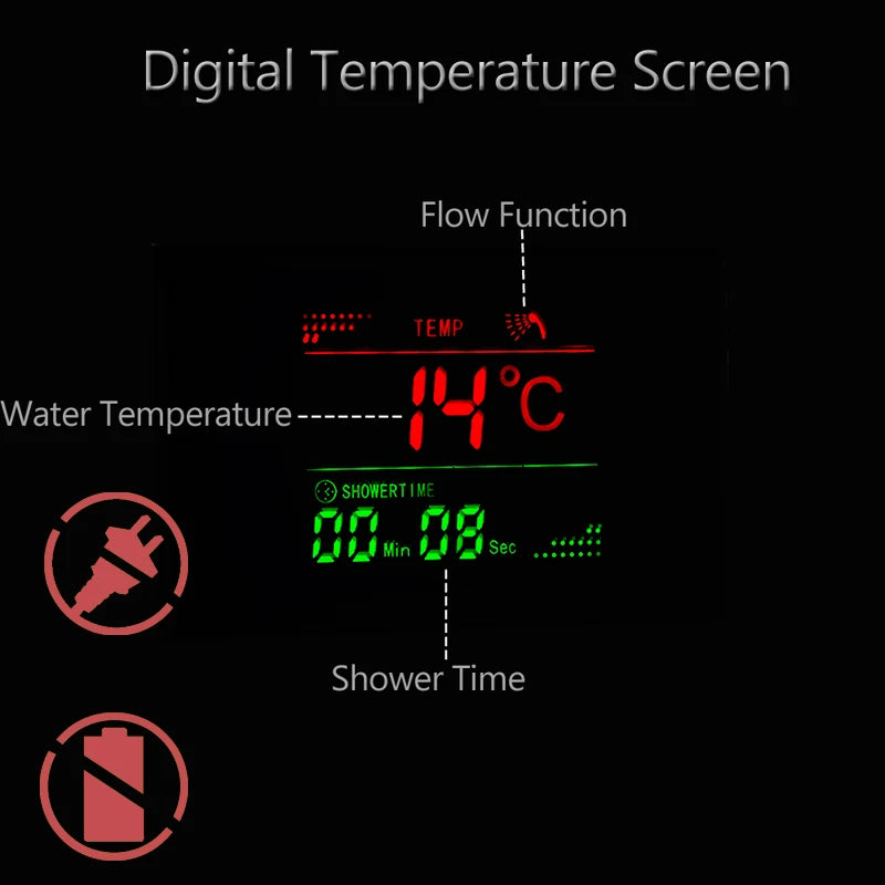 Gold Shower Panel LED Light Bathroom Six Functions Shower Column Tower Digital Screen Waterfall Shower Massage Spa Jets Tub