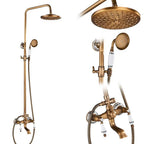 rozin Antique Brass Shower Faucet Set Bathroom Shower Column with Shelf Rainfall Hot Cold Water Mixer Tap Handhold Shower Faucet